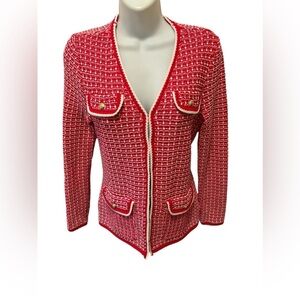 VTG Talbots Clueless Preppy Tipped Tweed Knit Cardigan Sweater Jacket Sz SP